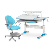 Комплект стол Ergokids TH-320 Blue + кресло Evo-kids Mio KBL (арт. TH-320 W/BL + Y-407 KBL) - обивка голубая / накладки на ножках голубые (коробок-2 шт.)
