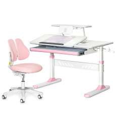 Комплект парта Evo-кids TH-320 Pink + крісло Evo-kids Mio Lite KP (арт.TH-320 W/PN + Y-208 KP) - оббивка рожева / накладки на ніжках рожеві (коробок-2 шт.)