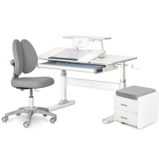 Комплект (L) ErgoKids TH-320 Grey (парта + крісло + тумба) (арт. TH-320 + Y-412 Lite + BD C3_GREY) - накладки сірі / оббивка сіра (коробок 3 шт.)