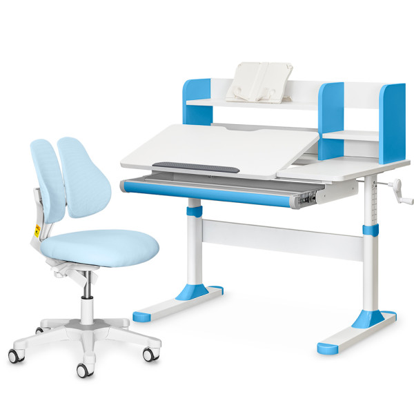 Комплект парта Evo-Kids TH-330 Blue + крісло Evo-kids Mio Lite KBL (арт.TH-330 W/BL + Y-208 KBL) - оббивка блакитна / накладки на ніжках темно--блакитні (коробок-2 шт.)