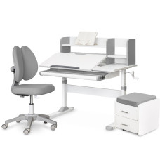 Комплект (L) Evo-Kids TH-330 Grey (парта + крісло + тумба) (арт. TH-330 + Y-412 Lite + BD C3_GREY) - накладки сірі / оббивка сіра (коробок 3 шт.)