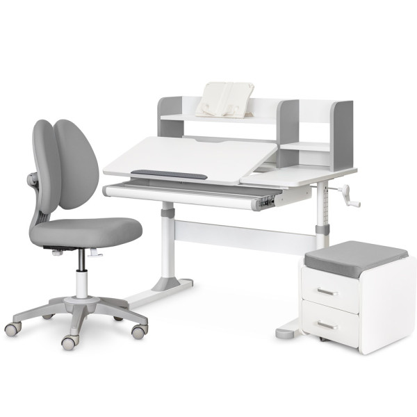Комплект (L) Evo-Kids TH-330 Grey (парта + крісло + тумба) (арт. TH-330 + Y-412 Lite + BD C3_GREY) - накладки сірі / оббивка сіра (коробок 3 шт.)