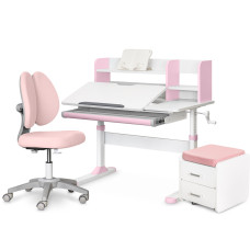 Комплект (L) Evo-Kids TH-330 Pink (парта + крісло + тумба) (арт. TH-330 + Y-412 Lite + BD C3_PINK) - накладки рожеві / рожева оббивка (коробок 3 шт.)