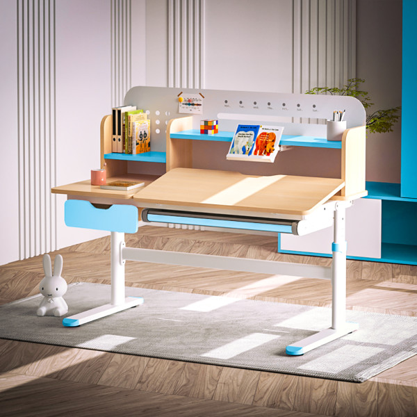 Дитячий стіл Evo-kids TH-360 Plus Blue (арт. TH-360 TG/BL Plus) - стільниця дерево / накладки на ніжках блакитні (коробок 3 шт.)
