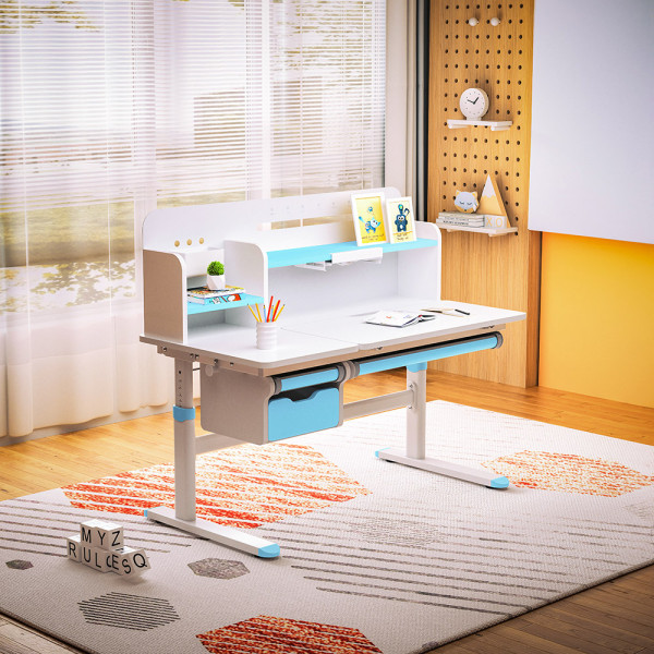 Дитячий стіл Evo-kids TH-360 Plus Blue (арт. TH-360 WG/BL Plus) - стільниця біла / накладки на ніжках блакитні (коробок 3 шт.)