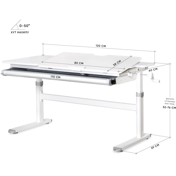 Дитячий стіл Evo-kids TH-360 Lite Grey (арт. TH-360 WG/G Lite) - стільниця біла / накладки на ніжках сірі (коробок 1 шт.)