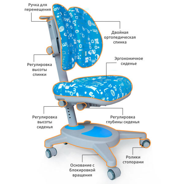 Крісло Mealux Onyx Duo ABK (арт.Y-115 ABK) - обивка блакитна з буквами (коробок-1 шт.)