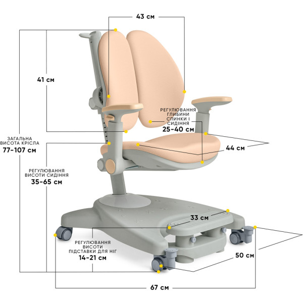 Дитяче крісло Mealux Supra Duo Plus Peech (арт.Y-116 PG) - оббивка персикова / сіра (коробок-1 шт.)