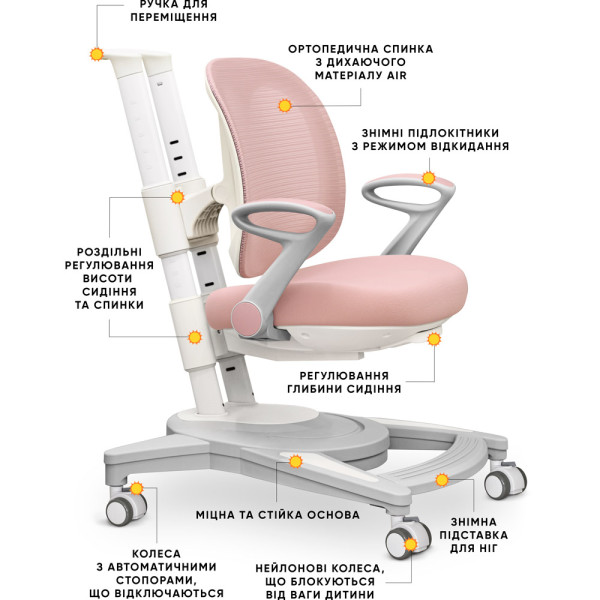 Детское кресло Mealux Sigma Air KP (арт.Y-118 KP) - обивка розовая однотонная (коробок-1шт.)
