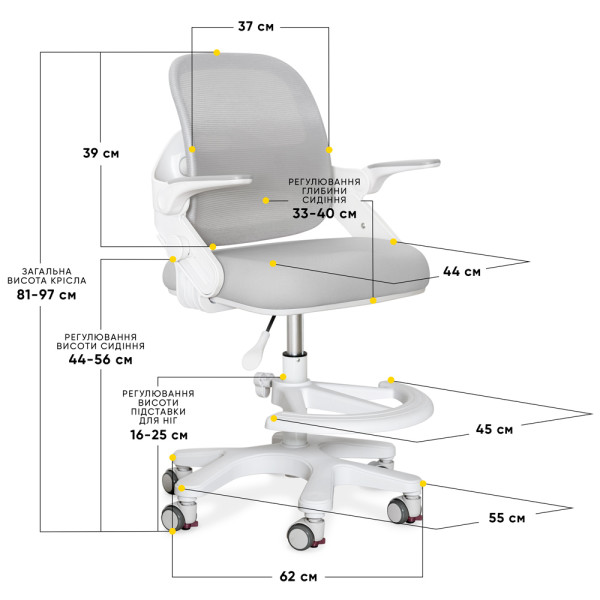 Крісло Mealux Neo Air Grey (арт.Y-308 G) - оббивка сіра однотонна (коробок-1 шт.)