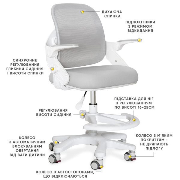 Крісло Mealux Neo Air Grey (арт.Y-308 G) - оббивка сіра однотонна (коробок-1 шт.)