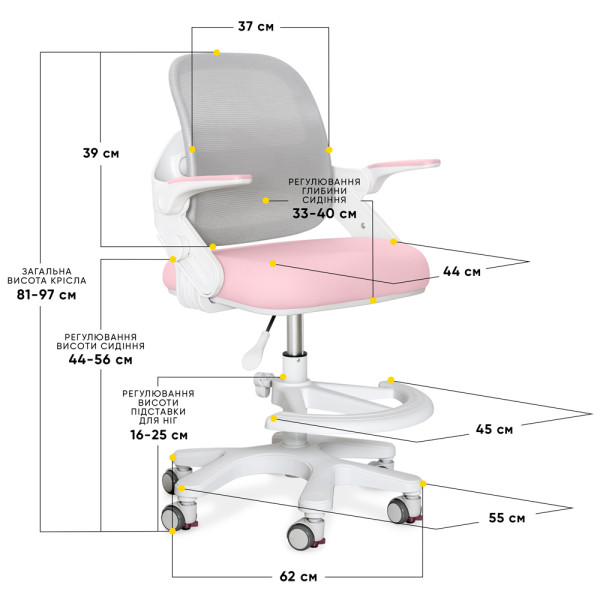 Крісло Mealux Neo Air Pink Grey (арт.Y-308 KPG) - оббивка сіра / рожева (коробок-1 шт.)