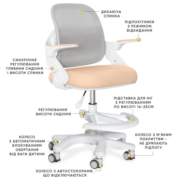 Крісло Mealux Neo Air Peach (арт.Y-308 PG) - оббивка персикова / сіра (коробок-1 шт.)