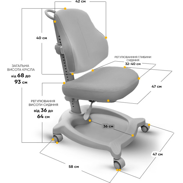 Крісло дитяче ErgoKids GT Y-402 ortopedic grey - оббивка сіра однотонна (коробок-1 шт.)