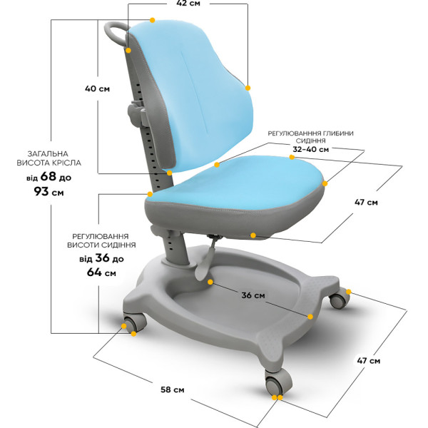 Крісло дитяче ErgoKids GT Y-402 ortopedic blue - оббивка блакитна однотонна (коробок-1 шт.)