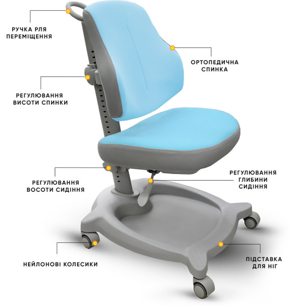 Крісло дитяче ErgoKids GT Y-402 ortopedic blue - оббивка блакитна однотонна (коробок-1 шт.)