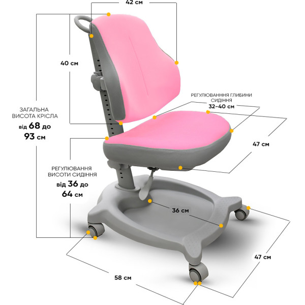 Крісло дитяче ErgoKids GT Y-402 ortopedic pink - оббивка рожева однотонна (коробок-1 шт.)
