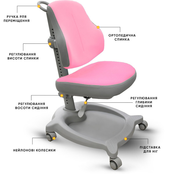 Крісло дитяче ErgoKids GT Y-402 ortopedic pink - оббивка рожева однотонна (коробок-1 шт.)