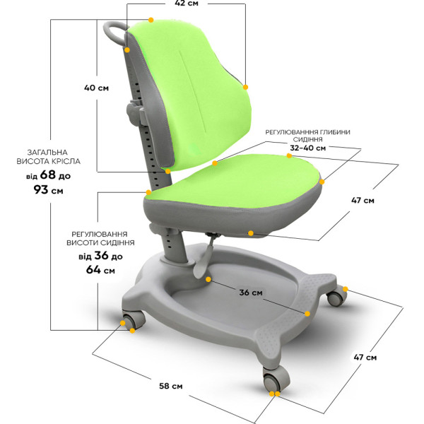 Крісло дитяче ErgoKids GT Y-402 ortopedic green - оббивка зелена однотонна (коробок-1 шт.)