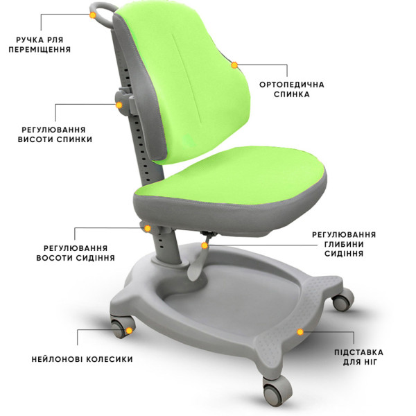Крісло дитяче ErgoKids GT Y-402 ortopedic green - оббивка зелена однотонна (коробок-1 шт.)