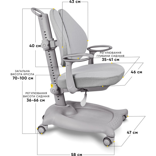 Крісло дитяче ErgoKids GT Y-404 ortopedic grey - оббивка сіра однотонна (коробок-1 шт.)