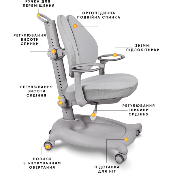 Крісло дитяче ErgoKids GT Y-404 ortopedic grey - оббивка сіра однотонна (коробок-1 шт.)