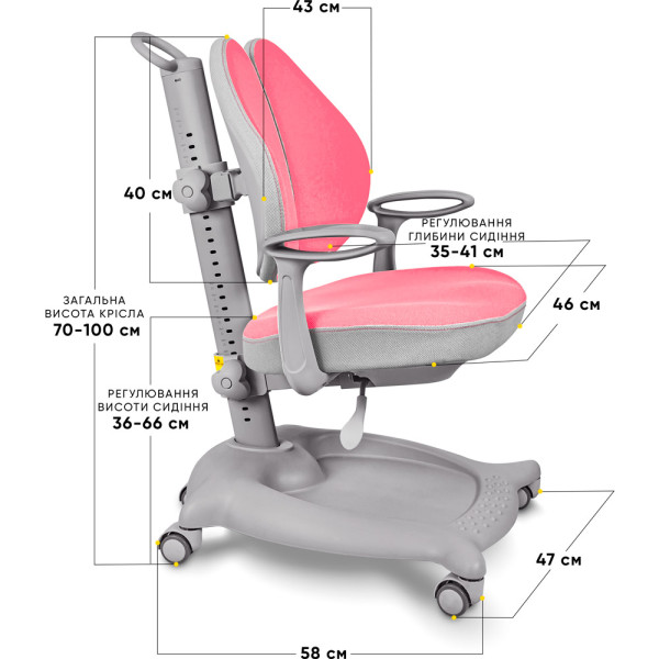 Крісло дитяче ErgoKids GT Y-404 ortopedic pink - оббивка рожева однотонна (коробок-1 шт.)