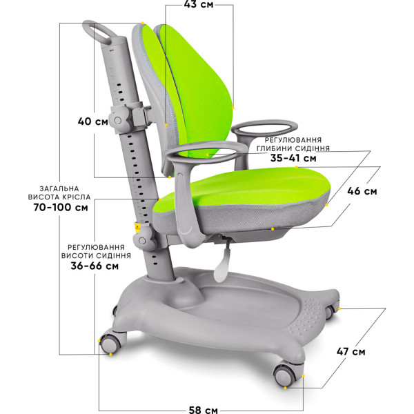 Крісло дитяче ErgoKids GT Y-404 ortopedic green - оббивка зелена однотонна (коробок-1 шт.)