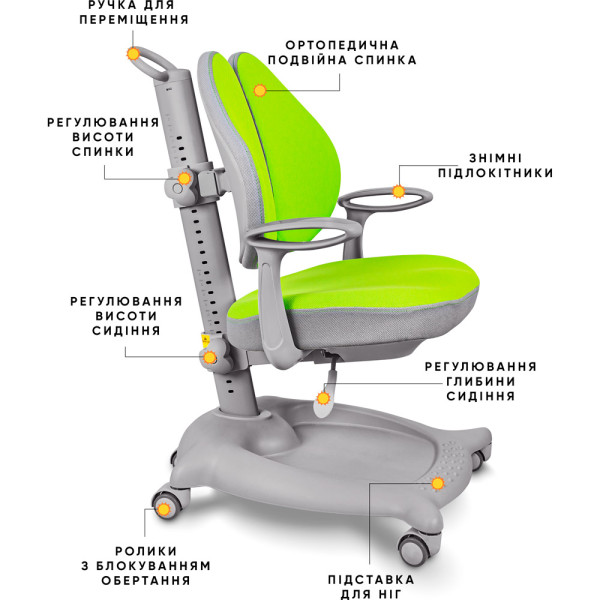 Крісло дитяче ErgoKids GT Y-404 ortopedic green - оббивка зелена однотонна (коробок-1 шт.)
