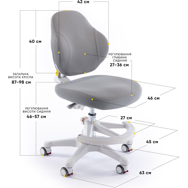 Дитяче крісло Evo-Kids Mio Classic Grey (арт.Y-405 G) - оббивка сіра однотонна (коробок-1 шт.)