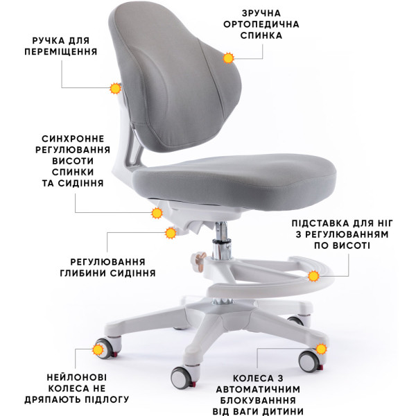 Дитяче крісло Evo-Kids Mio Classic Grey (арт.Y-405 G) - оббивка сіра однотонна (коробок-1 шт.)