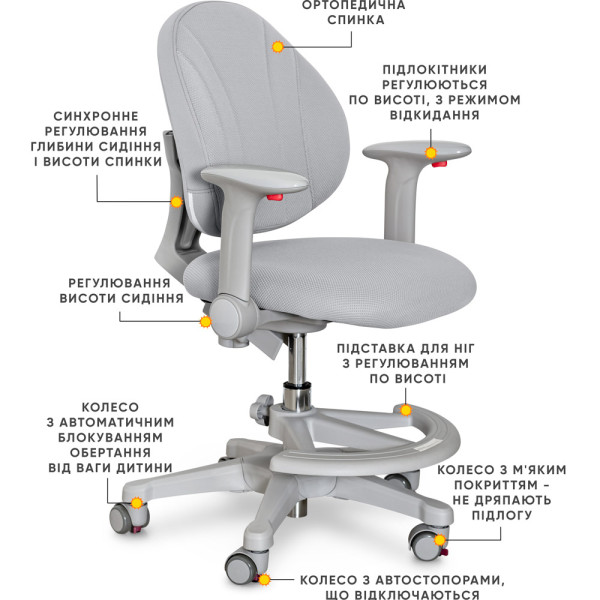 Дитяче крісло Evo-kids Mio G (арт.Y-407 G) - оббивка сіра однотонна (коробок-1шт.)