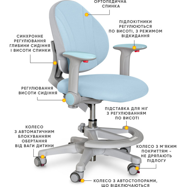 Детское кресло Evo-kids Mio KBL (арт.Y-407 KBL) - обивка голубая однотонная (коробок-1шт.)