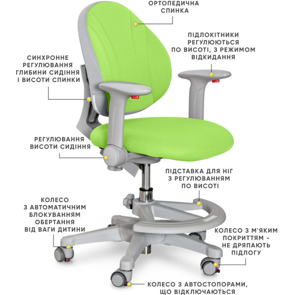 Детское кресло Evo-kids Mio KZ (арт.Y-407 KZ) - обивка зеленая однотонная (коробок-1шт.)