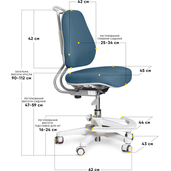 Дитяче крісло Evo-Kids Mio Ergo Lite Dark blue (арт. Y-507 Lite DB) - оббивка синя однотонна (коробок-1шт.)