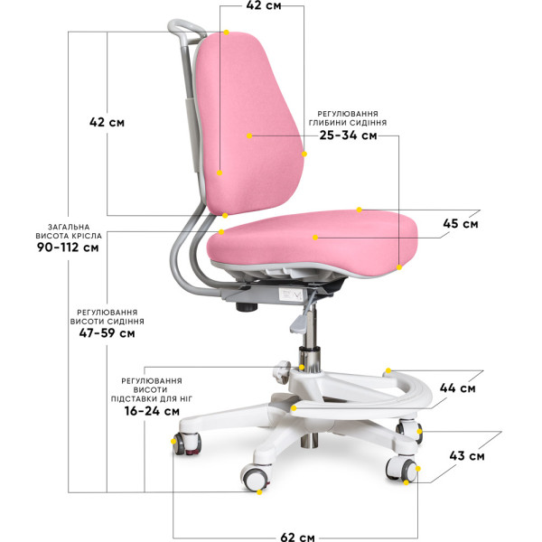 Дитяче крісло Evo-Kids Mio Ergo Lite Pink (арт.Y-507 Lite KP) - оббивка рожева однотонна (коробок-1шт.)