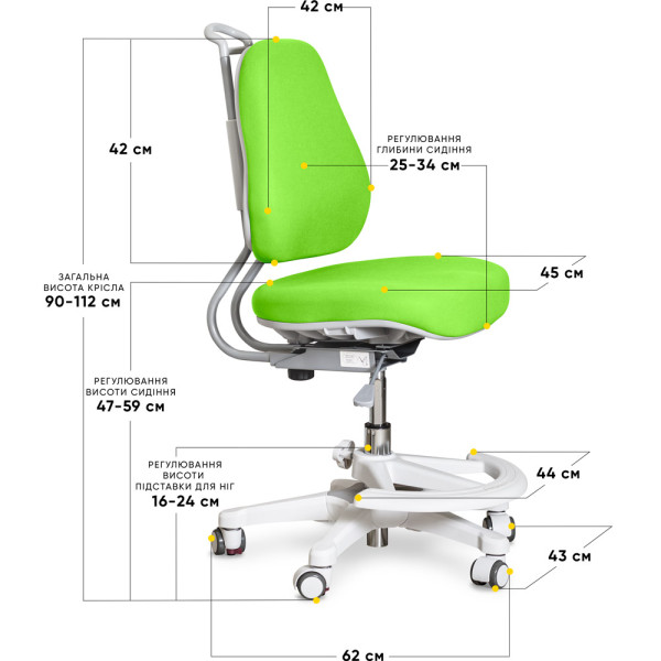 Дитяче крісло Evo-Kids Mio Ergo Lite Green (арт.Y-507 Lite KZ) - оббивка зелена однотонна (коробок-1шт.)