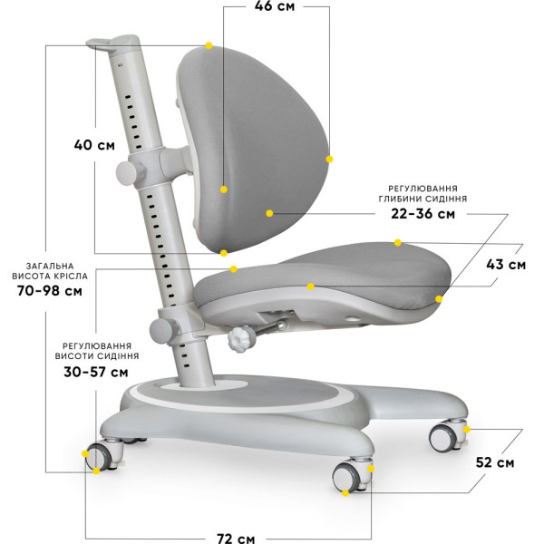 Дитяче крісло Mealux Ortoback Grey (арт.Y-508 G) - оббивка сіра однотонна (коробок-1 шт.)