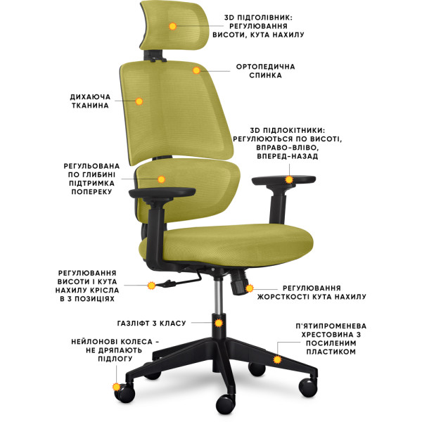Кресло Mealux Leo Air Green (арт.Y-543 KZ) - обивка сетка / зеленая однотонная (коробок-1 шт.)