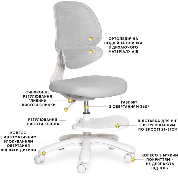 Дитяче крісло Evo-Kids Sirius Air Grey (арт.Y-605 G) - оббивка сіра однотонна (коробок-1шт.)