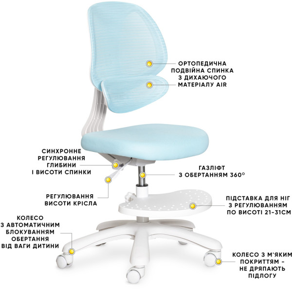 Дитяче крісло Evo-Kids Sirius Air Blue (арт. Y-605 KBL) - оббивка блакитна однотонна (коробок-1шт.)
