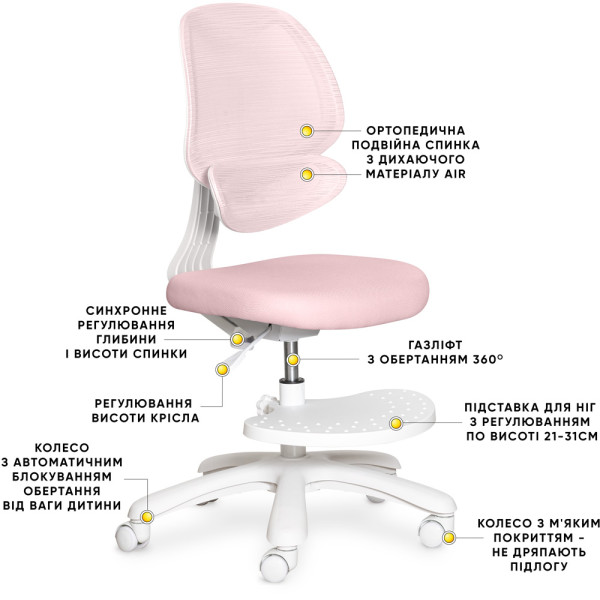 Детское кресло Evo-Kids Sirius Air Pink (арт.Y- 605 KP) - обивка розовая однотонная (коробок-1шт.)