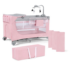 Кровать-манеж с пеленатором Kinderkraft Leody Pink (KCLEOD00PNK00AC)