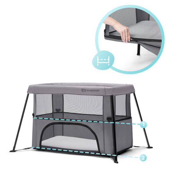 Кровать-манеж 2 в 1 Kinderkraft Movi Grey (KCMOVI00GRY0000)