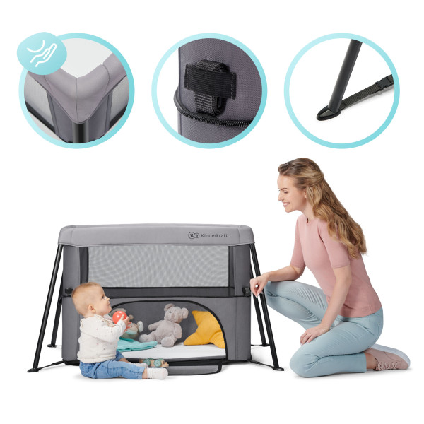 Кровать-манеж 2 в 1 Kinderkraft Movi Grey (KCMOVI00GRY0000)