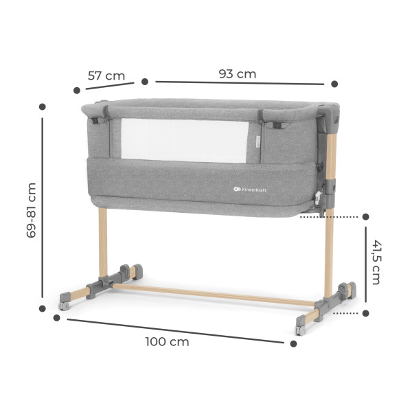 Приставная кроватка-люлька Kinderkraft Neste Grow Light Grey Full Wood (KCNEGR00LGR000W)