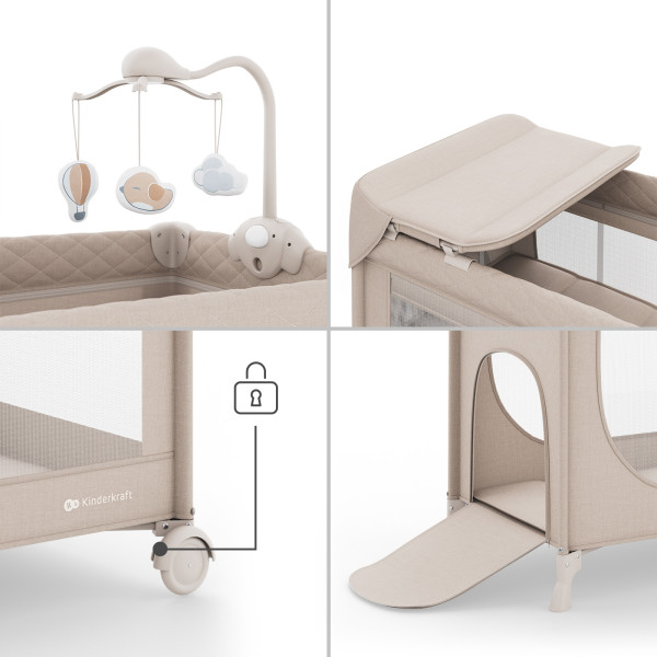 Кровать-манеж з пеленатором Kinderkraft Leody Up Beige (KCLEODUPBEG00AC)